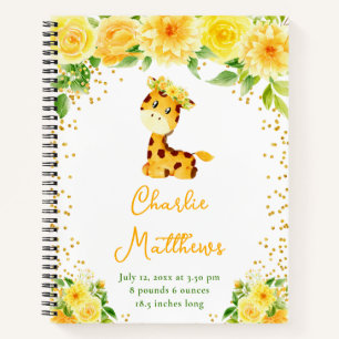 Cuaderno Giraffe Yellow Floral Birth Statistics