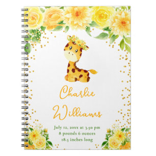 Cuaderno Giraffe Yellow Floral Birth Statistics