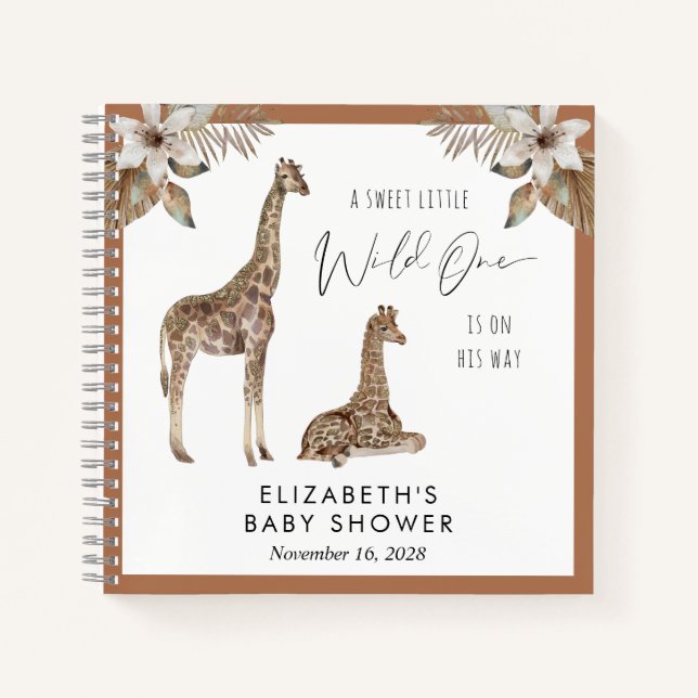 Cuaderno Giraffes Boho Watercolor Baby Shower Guest Book (Anverso)