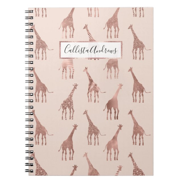 Cuaderno Giraffes rosadas de Rubor de oro Rosa moderno (Frente)