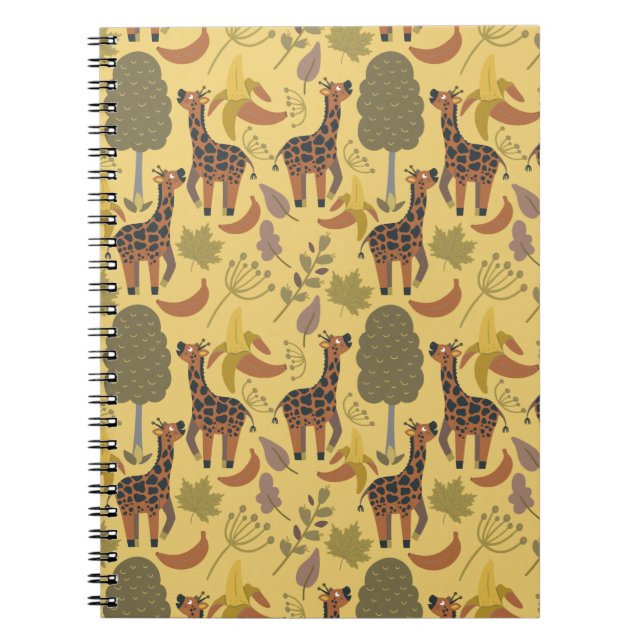 Cuaderno Giraffilia patrón transparente fondo amarillo (Frente)