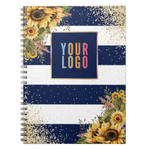 Cuaderno Girasol Azul Marino Logo Dorado Promocional Empres