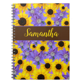 Cuaderno Girasol colorido y flor morada personalizado