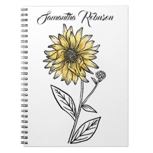Cuaderno Girasol de línea estética de acuarela botánica