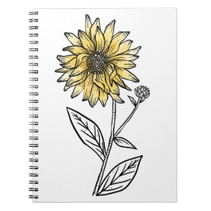Cuaderno Girasol de línea estética de acuarela botánica