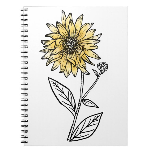 Cuaderno Girasol de línea estética de acuarela botánica (Frente)