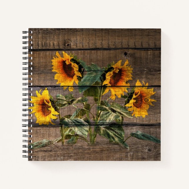 Cuaderno Girasol de madera de grano rústico (Anverso)