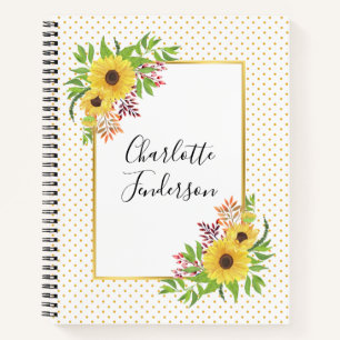 Cuaderno girasoles acuáticos, puntos de polka amarillos y b