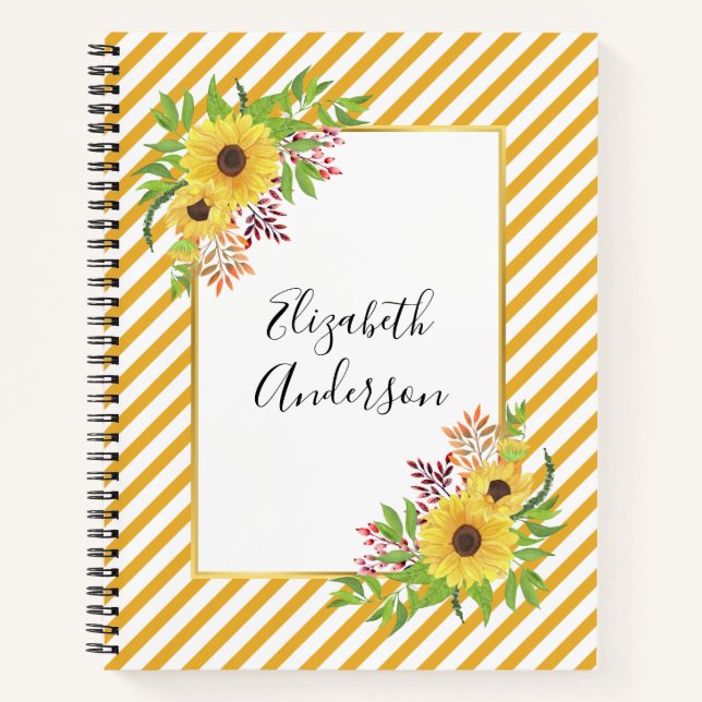 Cuaderno girasoles acuáticos, rayas amarillas y blancas (Anverso)