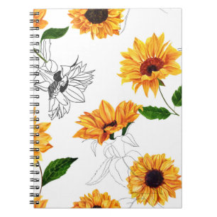 Cuaderno girasoles dibujados a mano: patrón amarillo vibran