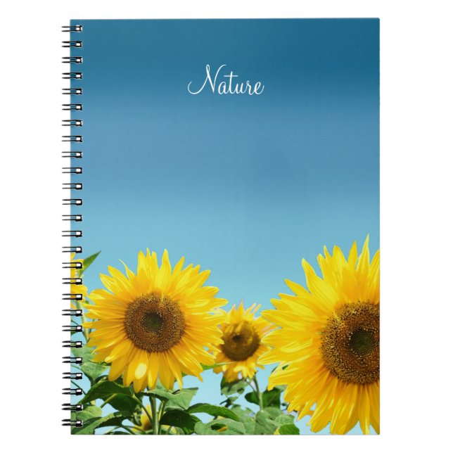 Cuaderno Girasoles Elegantes sobre Tonos de Azul Celeste (Frente)