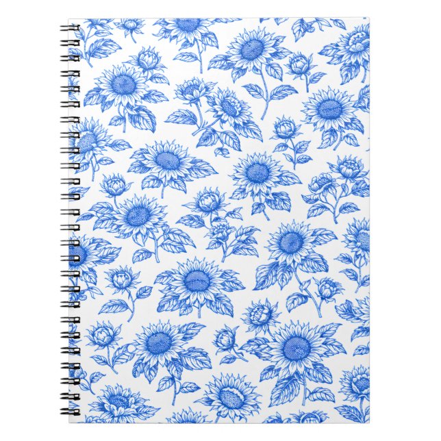 Cuaderno Girasoles elegantes Toile du Jouy – Botánico Azul (Frente)