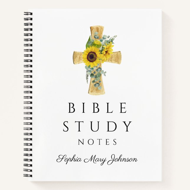 Cuaderno Girasoles florales personalizados Cruz religiosa (Anverso)