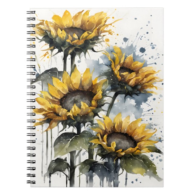Cuaderno Girasoles - Flores de acuarela (Frente)