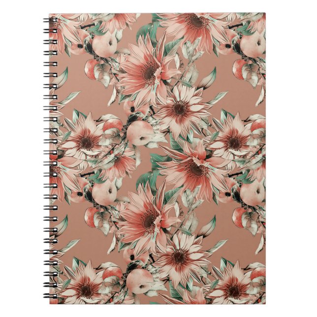 Cuaderno girasoles, manzanas: patrón de acuarela otoñal (Frente)
