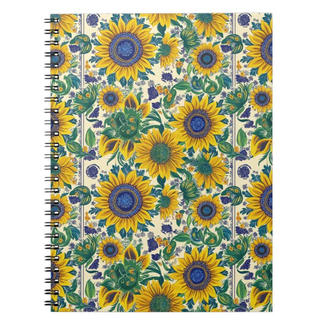 Cuaderno Girasoles. Patrón de arte popular ucraniano. (Frente)