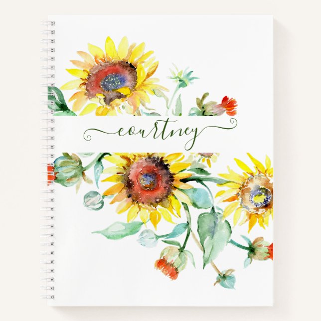 Cuaderno Girasoles personalizados acuarela    (Anverso)
