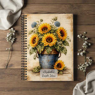 Cuaderno Girasoles Vintage en Cubo Rústico