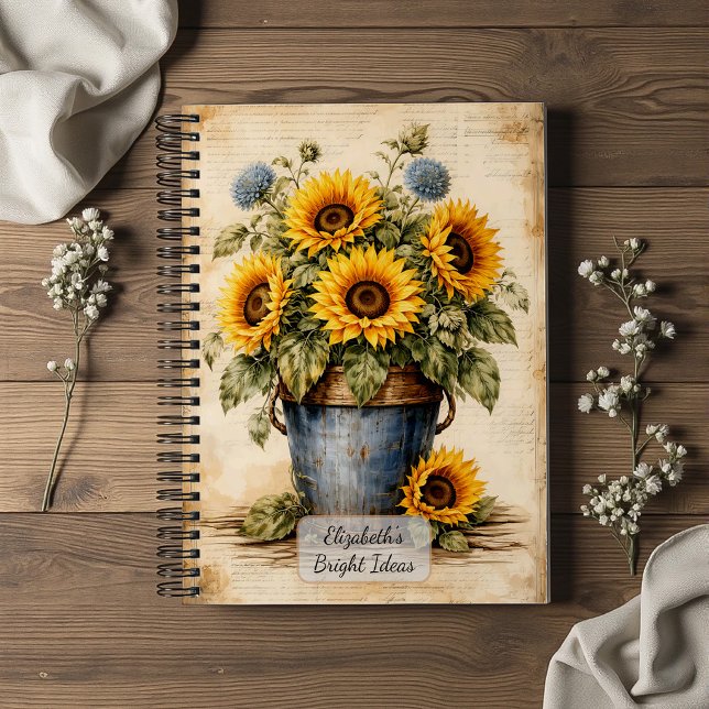 Cuaderno Girasoles Vintage en Cubo Rústico (Subido por el creador)