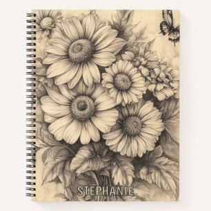 Cuaderno Girasoles y Mariposa - Papel Rústico Envejecido