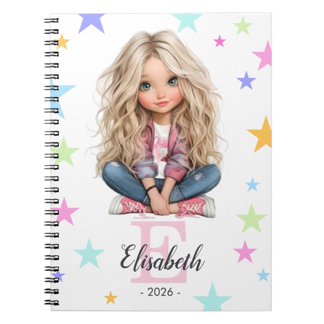 Cuaderno Girl Monogram Any Initial & Name (Frente)