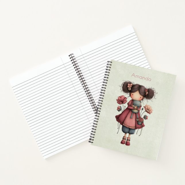 Cuaderno Girl with A Frog Doll Cute Whimsical (Interior)