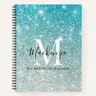 Cuaderno Girly Aqua Blue Silver Purpurina Monograma