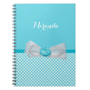 Cuaderno Girly Aqua Gingham Cute Pearls Rosa se inclina con