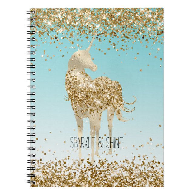 Cuaderno Girly Aqua Gold Confetti Purpurina Unicorn (Frente)