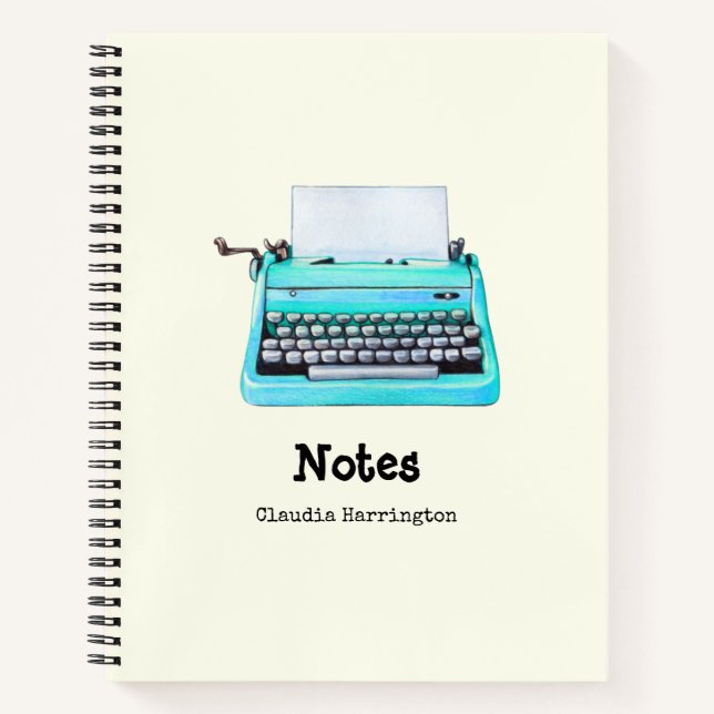 Cuaderno Girly Aqua Typewriter Retro 60 Cute personalizado (Anverso)