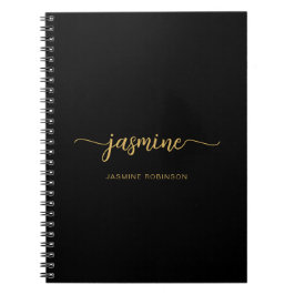 Cuaderno Girly Black Gold Modern Script Monograma Nombre