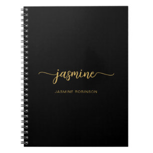 Cuaderno Girly Black Gold Modern Script Monograma Nombre