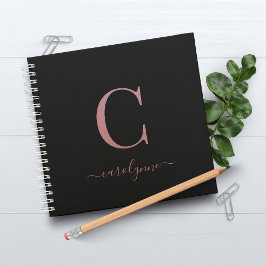 Cuaderno Girly Black Pink Rose Gold Monogram Name