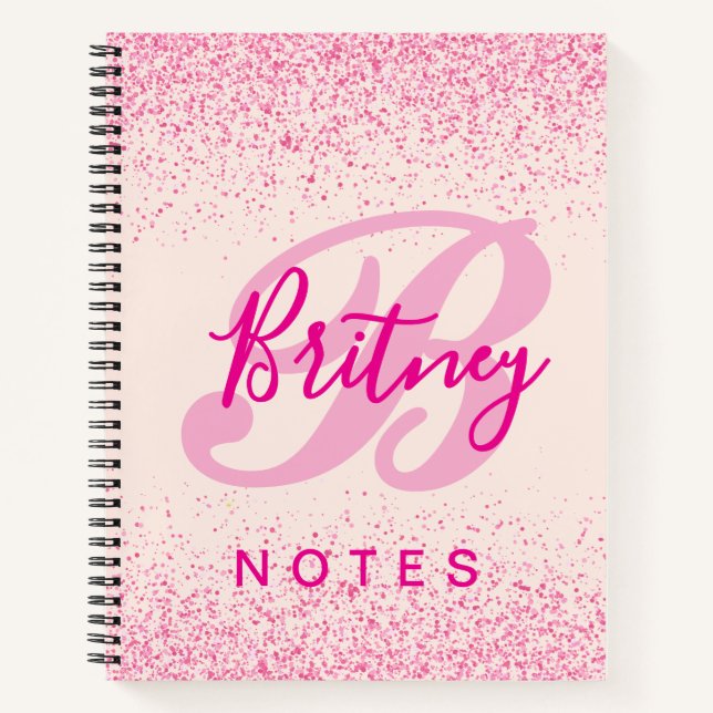 Cuaderno Girly Blush Pink Sparkle Monogram Name (Anverso)