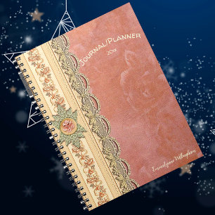 Cuaderno Girly Coral Rosa Ivory Champagne Lace tu nombre