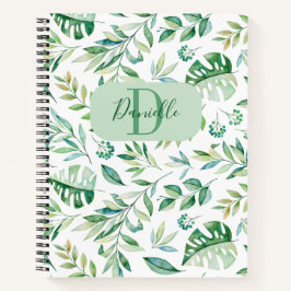 Cuaderno Girly deja patrón verde nombre de monograma