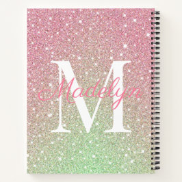 Cuaderno Girly destella Purpurina colorido Monograma nombre
