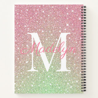 Cuaderno Girly destella Purpurina colorido Monograma nombre
