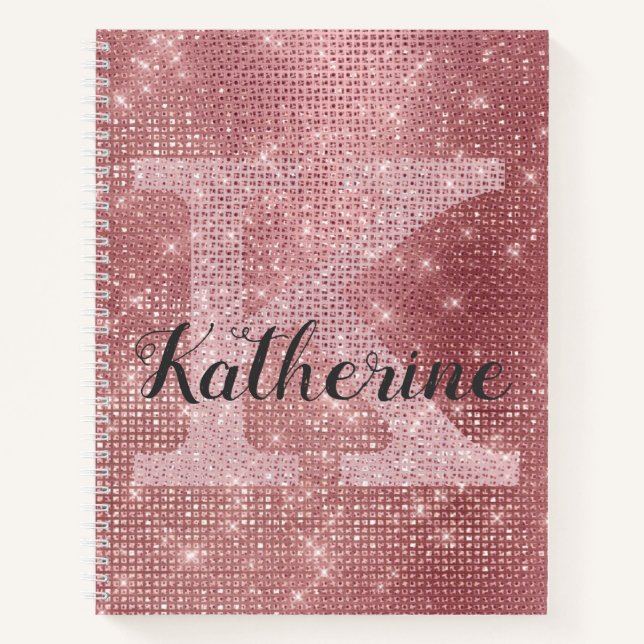 Cuaderno Girly Dusty Rosa Rosa Rosa Dorado Sparkle Monogram (Anverso)
