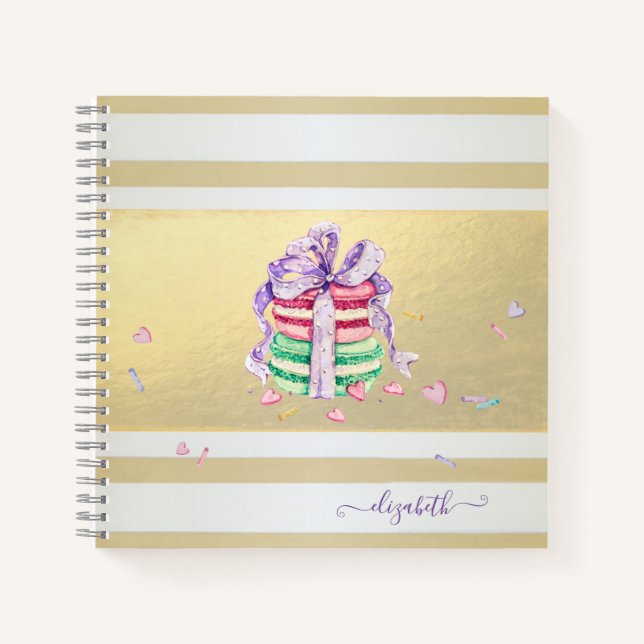 Cuaderno Girly Elegant Gold Stripes Macarons (Anverso)