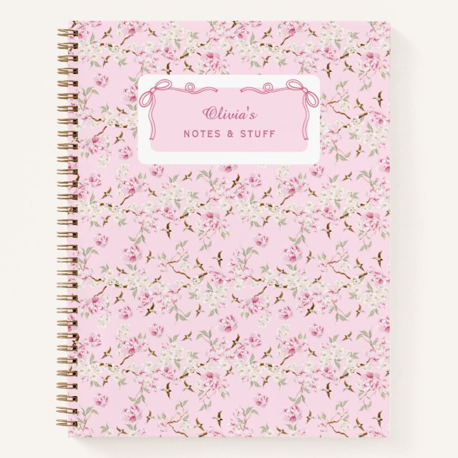 Cuaderno Girly Floral Pink Bow Coquette Custom (Anverso)
