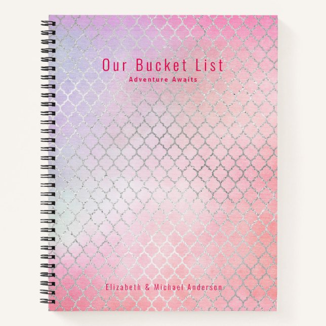 Cuaderno Girly Glam BUCKET LIST Personalizado Purpurina ros (Anverso)
