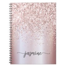 Girly Glam Rosa Purpurina de oro Monograma Script