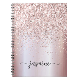 Cuaderno Girly Glam Rosa Purpurina de oro Monograma Script