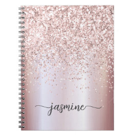 Cuaderno Girly Glam Rosa Purpurina de oro Monograma Script