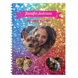 Cuaderno Girly Glitter y foto de forma de corazón personali