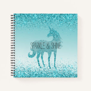 Cuaderno Girly Glitz Aqua Turquoise Purpurina Unicorn