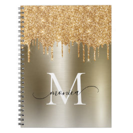 Cuaderno Girly Gold Purpurina Rubor Ombre Monograma Nombre