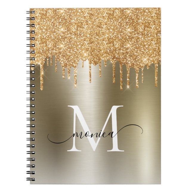 Cuaderno Girly Gold Purpurina Rubor Ombre Monograma Nombre (Frente)