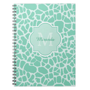 Cuaderno Girly Mint Green Giraffe Print Monogram and Name